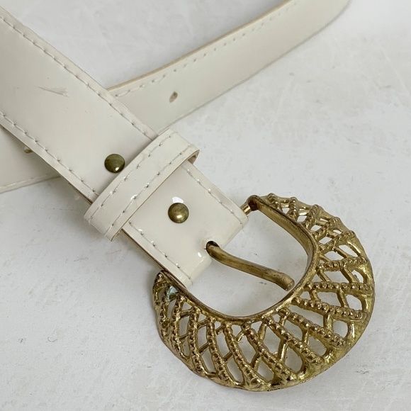 Vintage Minimalist Retro 60s 70s 80s engraved gold belt buckle XS/S - Picture 3 of 14